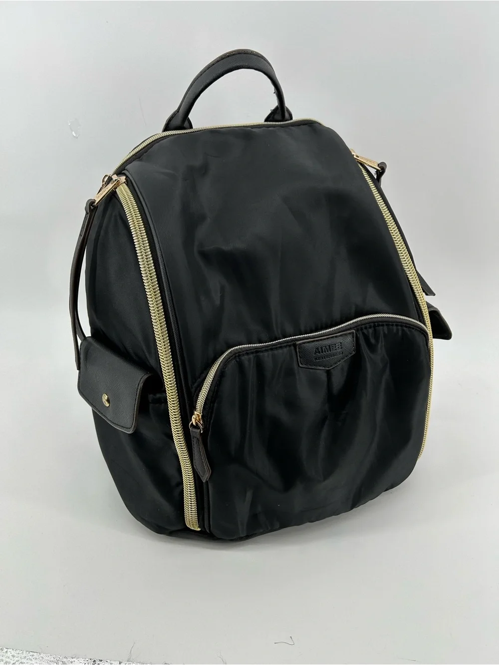 Aimee Kestenberg Baby Backpack Rome Black Nylon Backpack Gold Zipper